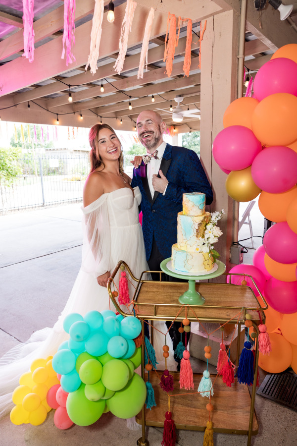 A bride and groom having a good time